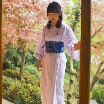 Japāņu Stila Sieviešu Mājas Halāti Kimono Yukata Ar Jostu 100%Kokvilnas Homestay Spa Baltā Krāsa, Ērti, Elpojoši