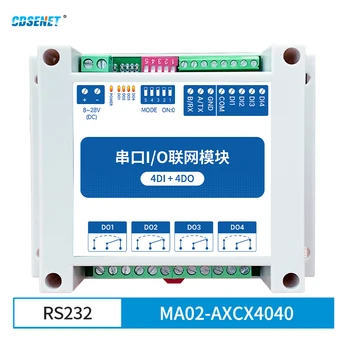 ModBus RTU Serial IO Modulis RS232 Interfeiss 4DI+4DO 4 Ciparu Rezultātu CDSENET MA02-AXCX4040 Dzelzceļa Uzstādīšana 8~28VDC