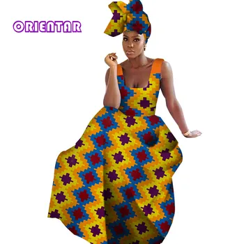 Āfrikas Maxi Kleitas Sievietēm 2022 Vestido Drēbes Femme Headtie Āfrikas Drukas Kleita Ilgi Dashiki Brīvdienu Pludmales Kleita WY4564