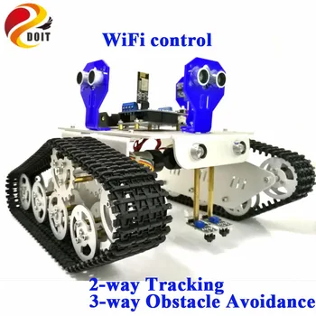 WiFi Kontroles 2-way Izsekošanas 3-way Ultraskaņas Šķēršļu Izvairīšanās Cralwer Robots Tvertne Automašīnas Šasijas komplekts Arduino komplekts