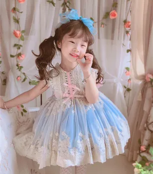 Spāņu Bērnu Kleita Meitene Lolita Princese Kleitas Bērnu Multfilmas Izšūšana Apģērbi Zīdaiņiem Dzimšanas dienu Mežģīnes Bumbu Kleita Meitenēm 1-6Y