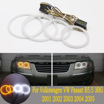 SMD kokvilnas lampas divas krāsas balta un dzeltena LED angel eyes DRL Piederumi Volkswagen Passat B5.5 3BG 2001 2002 2003 2004-05